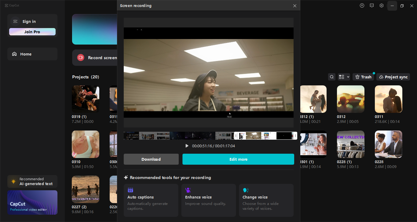 The interface of the CapCut desktop video editor - the Camtasia alternative for screen recording