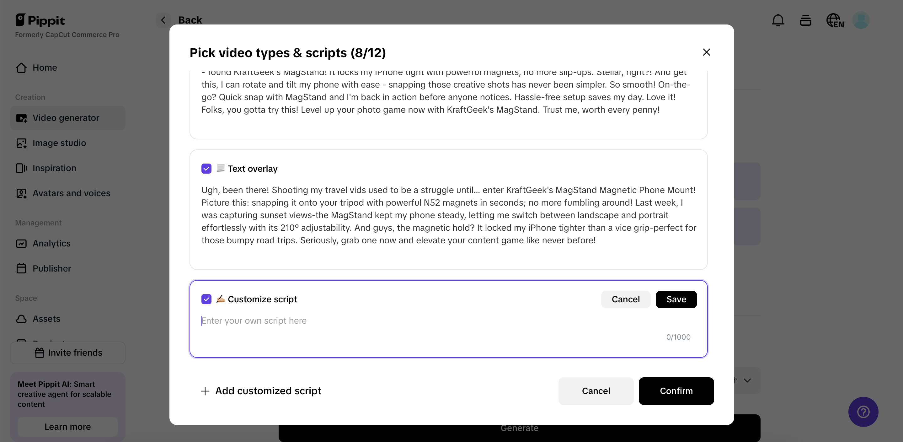 AI video generation with customized scripts
