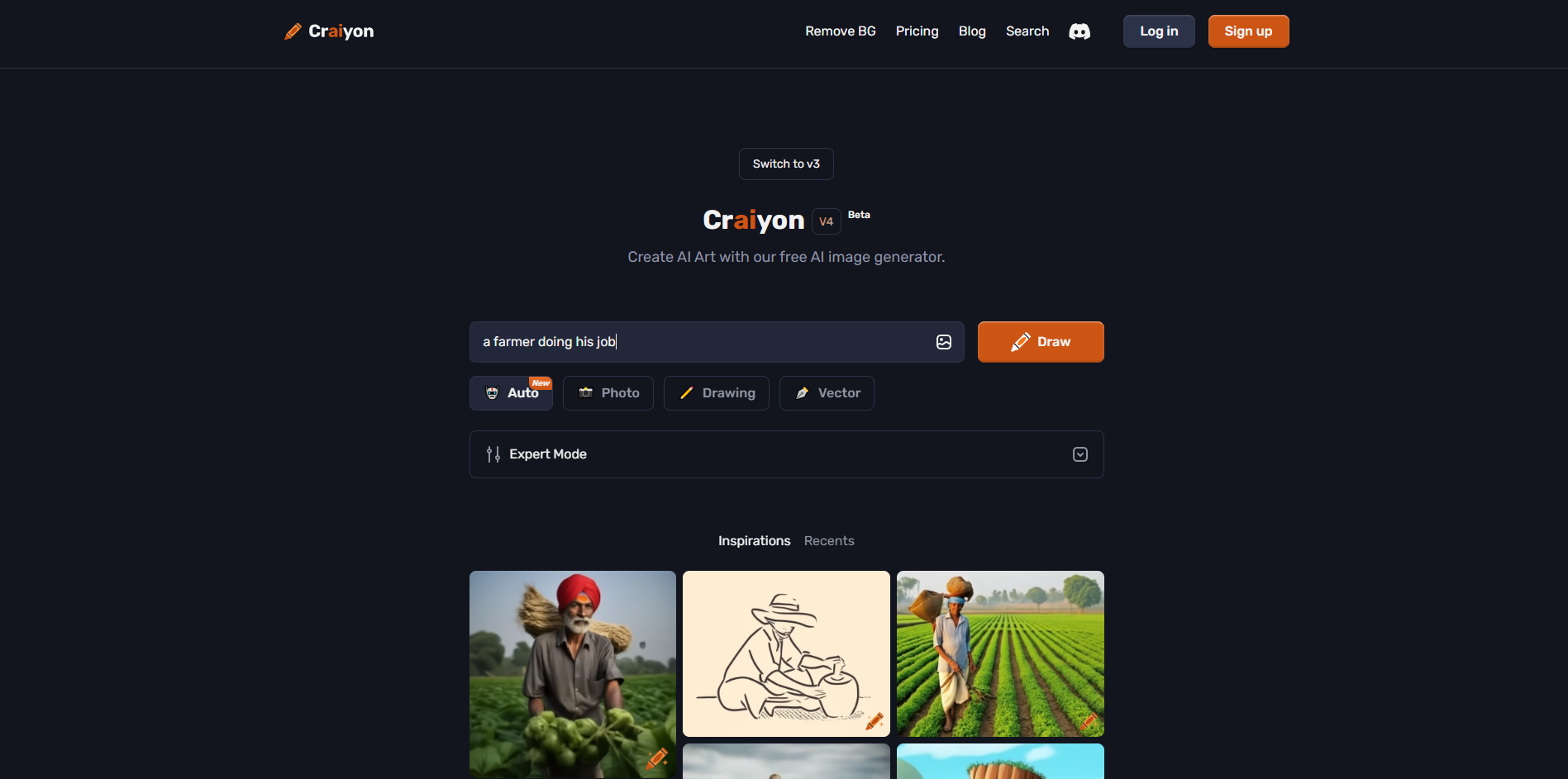 Interface of Craiyon - egy könnyen használható ingyenes online AI művészeti generátor