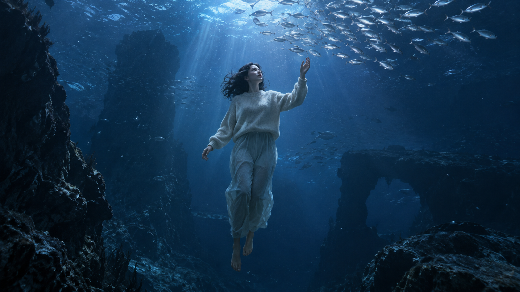 deep sea viral video: Submerged Sweater Portrait