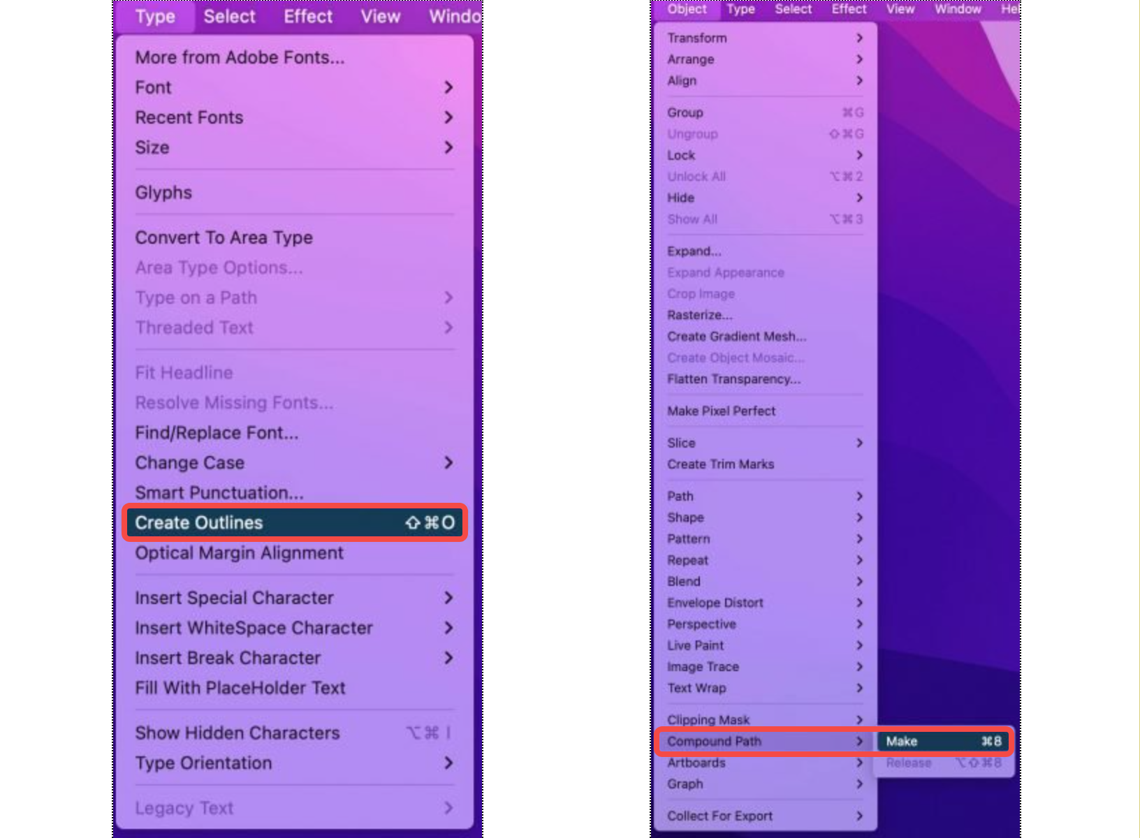 Showing how to make text gradient in Illustrator with a compound path