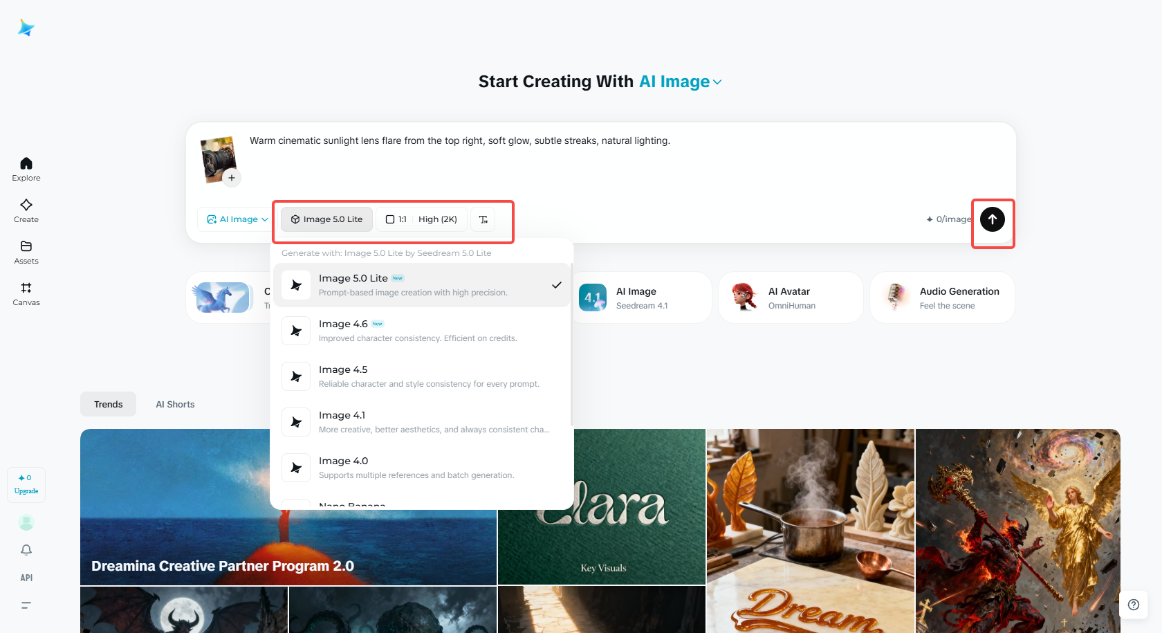 Escolha o modelo da imagem 5.0 para geração do efeito de reflexo da lente