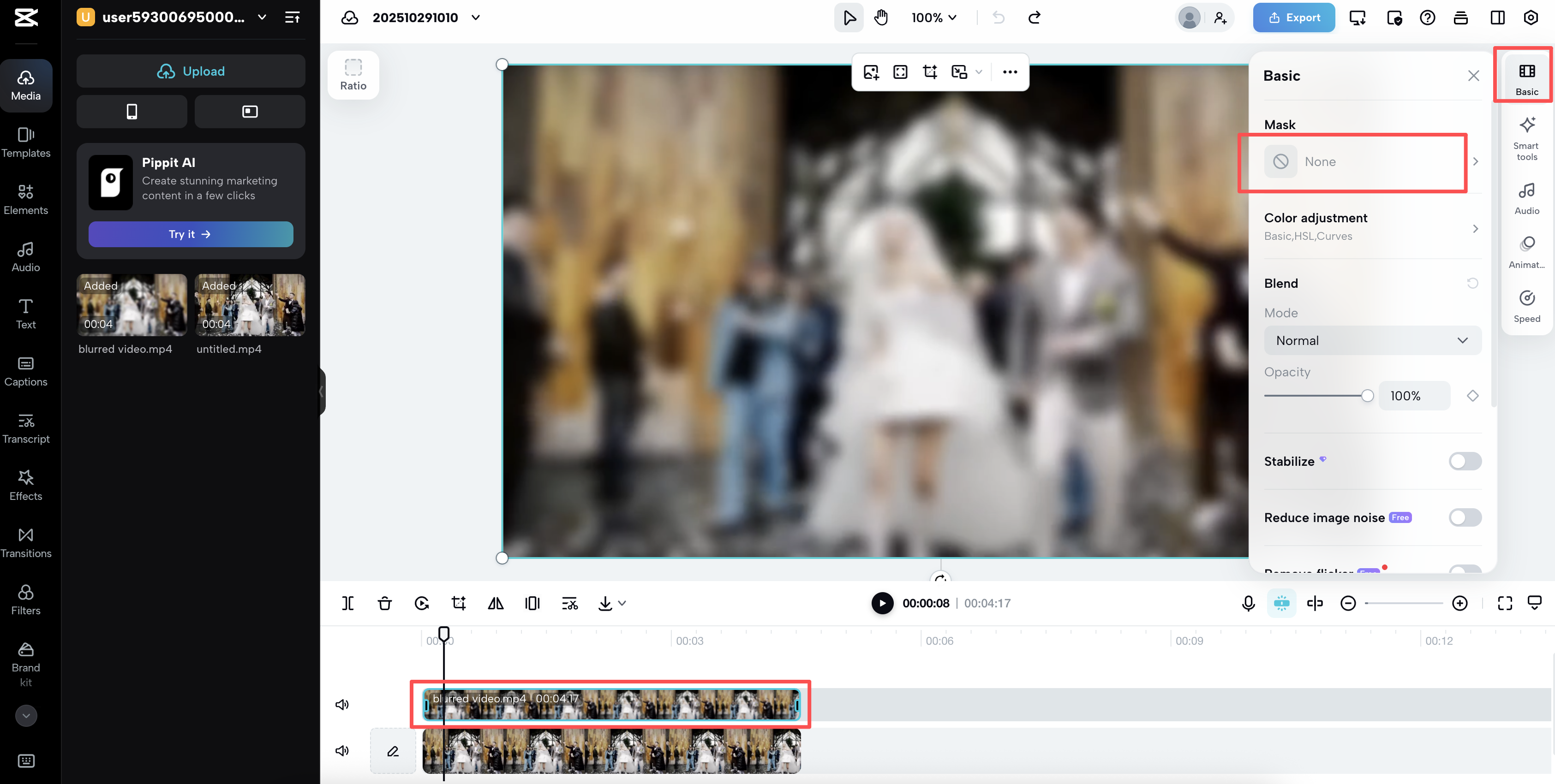 select the 'Mask' tool