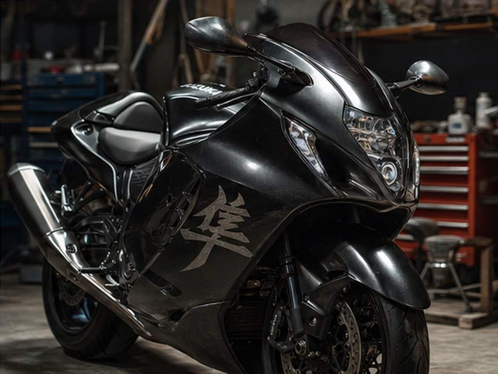 Suzuki Hayabusa AI Prompt Prompt Beispiel 6 - Garage Detail Porträt