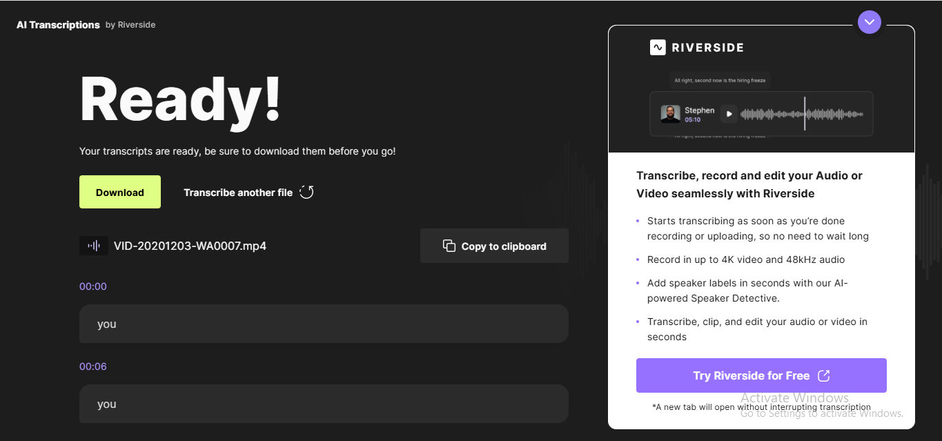 Rozhraní Riverside - nejlepší přepis videa