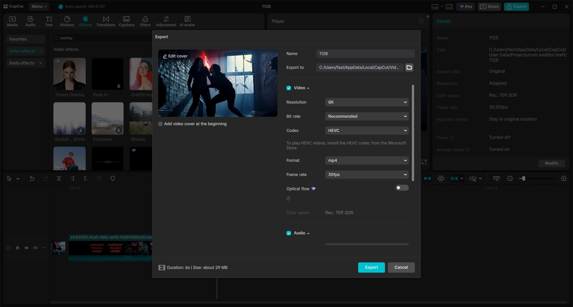 Export your overlay video on the CapCut PC