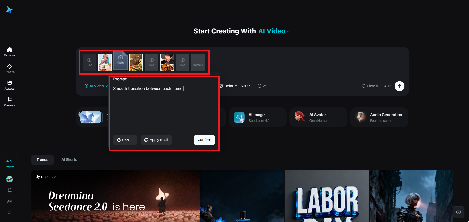 Recurso Multiframe em Dreamina