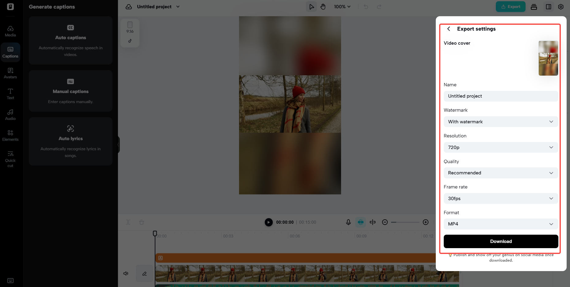 Export or publish video