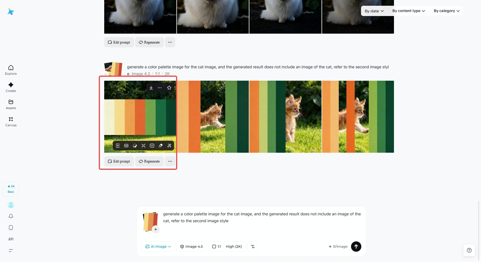 Edit generated color palette image