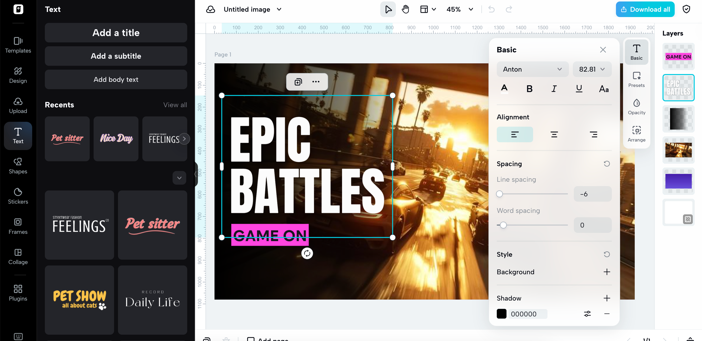 Multiple font styles for thumbnails