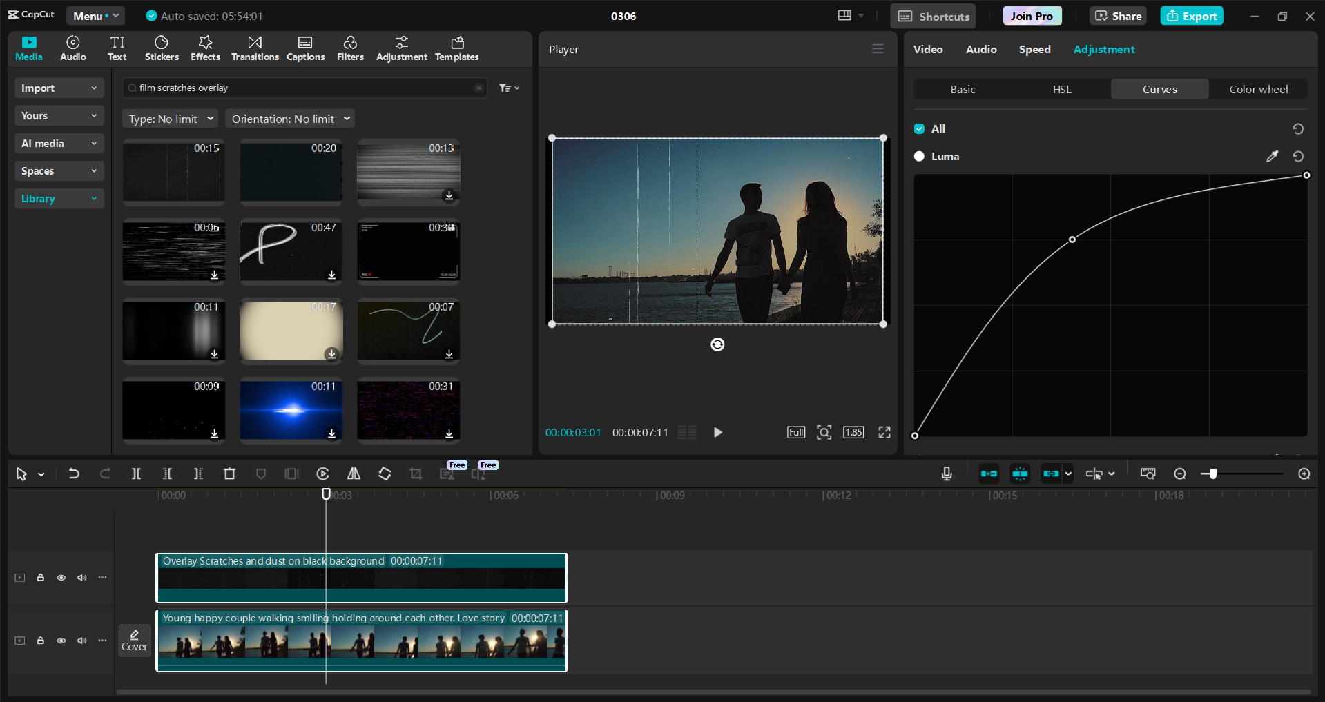 Interface of the CapCut desktop video editor - the perfect way to use film scratches overlay