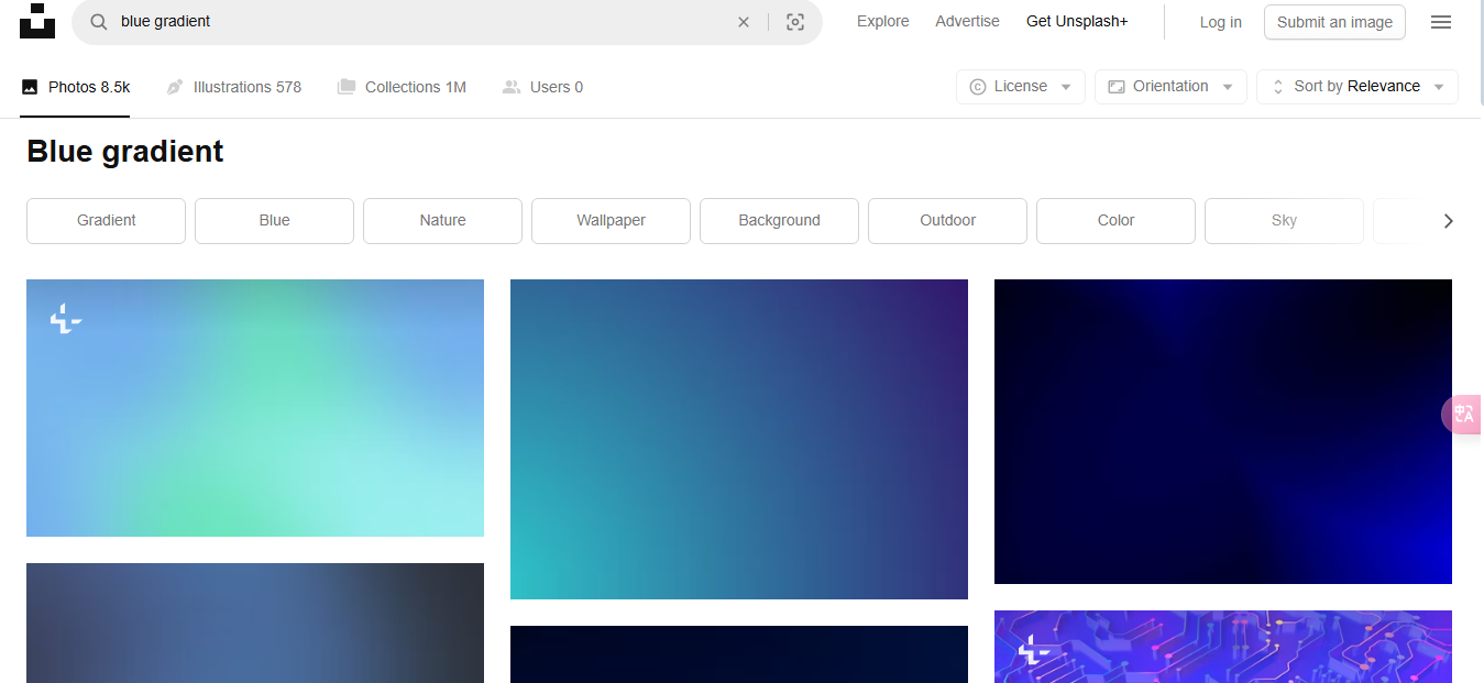 Antara muka Unsplash