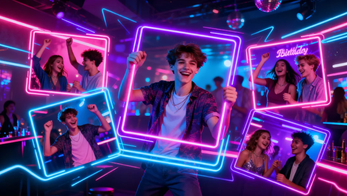 Neon party frame image
