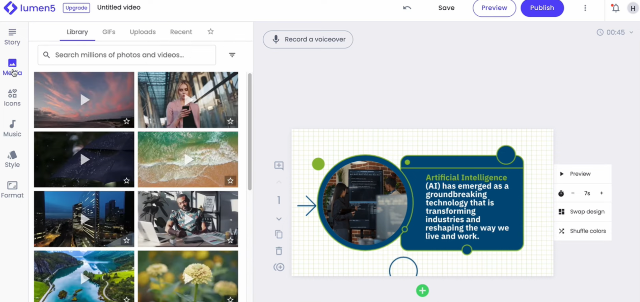 Image showing the interface of Lumen5 - a free text-to-video generator for PC