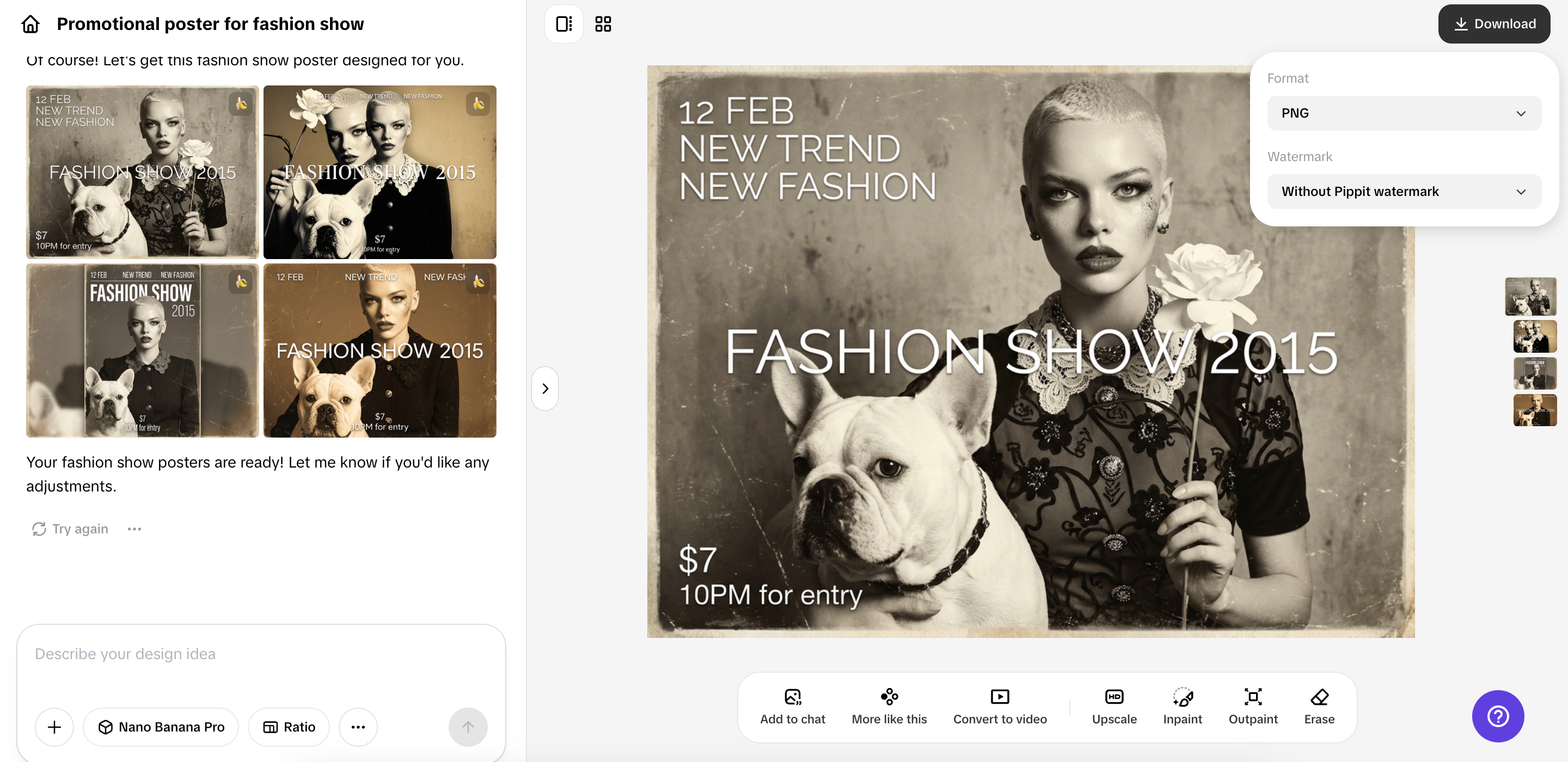 Exporting images from Pippit
