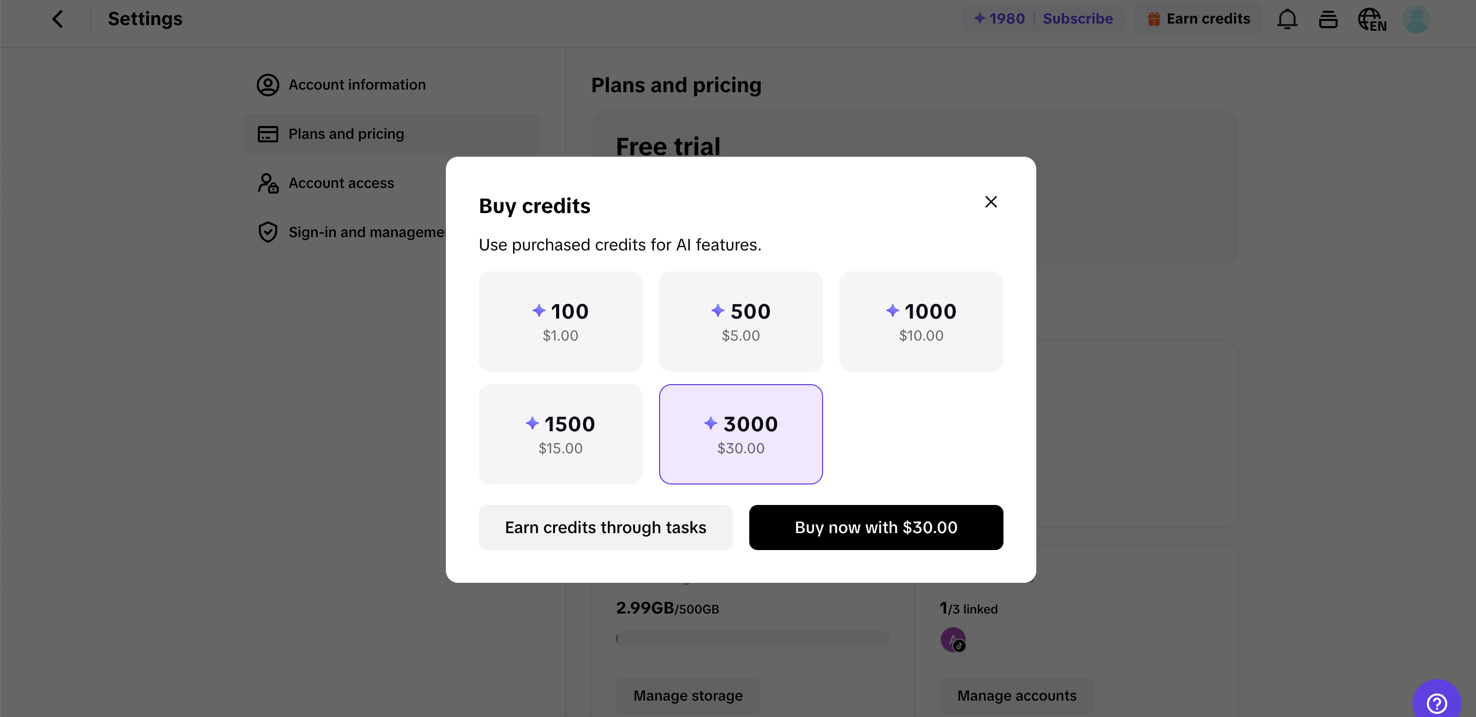 Buy credits