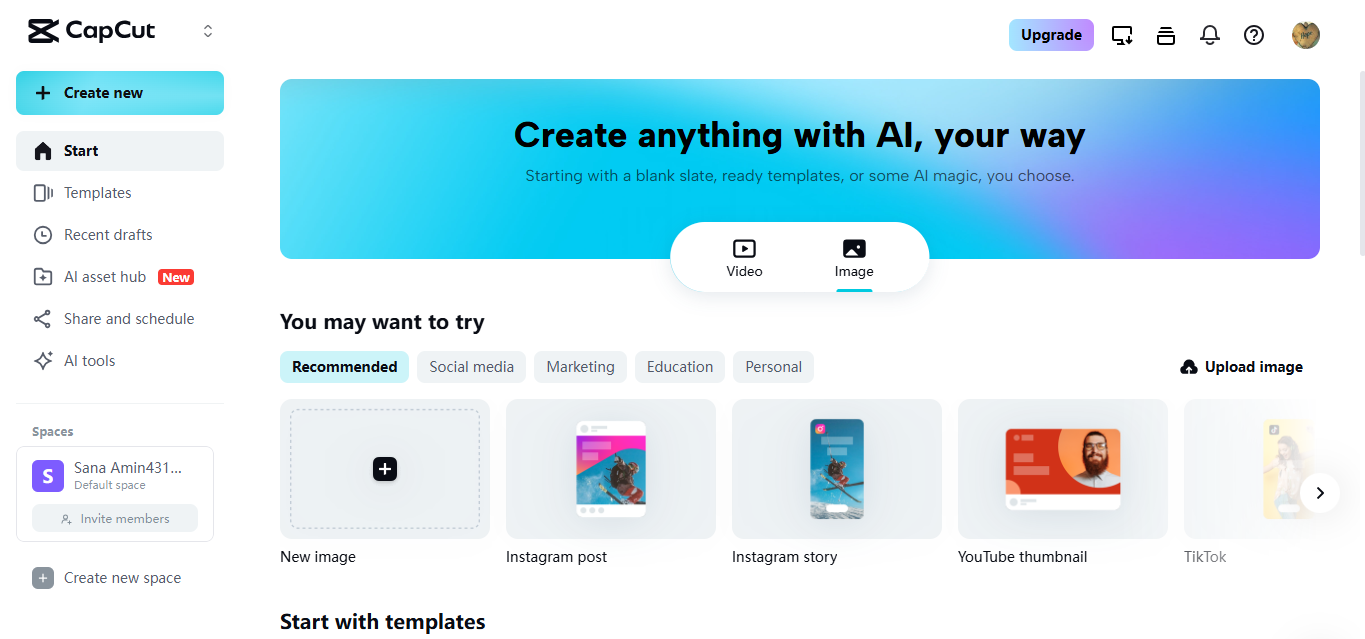 CapCut Web homepage