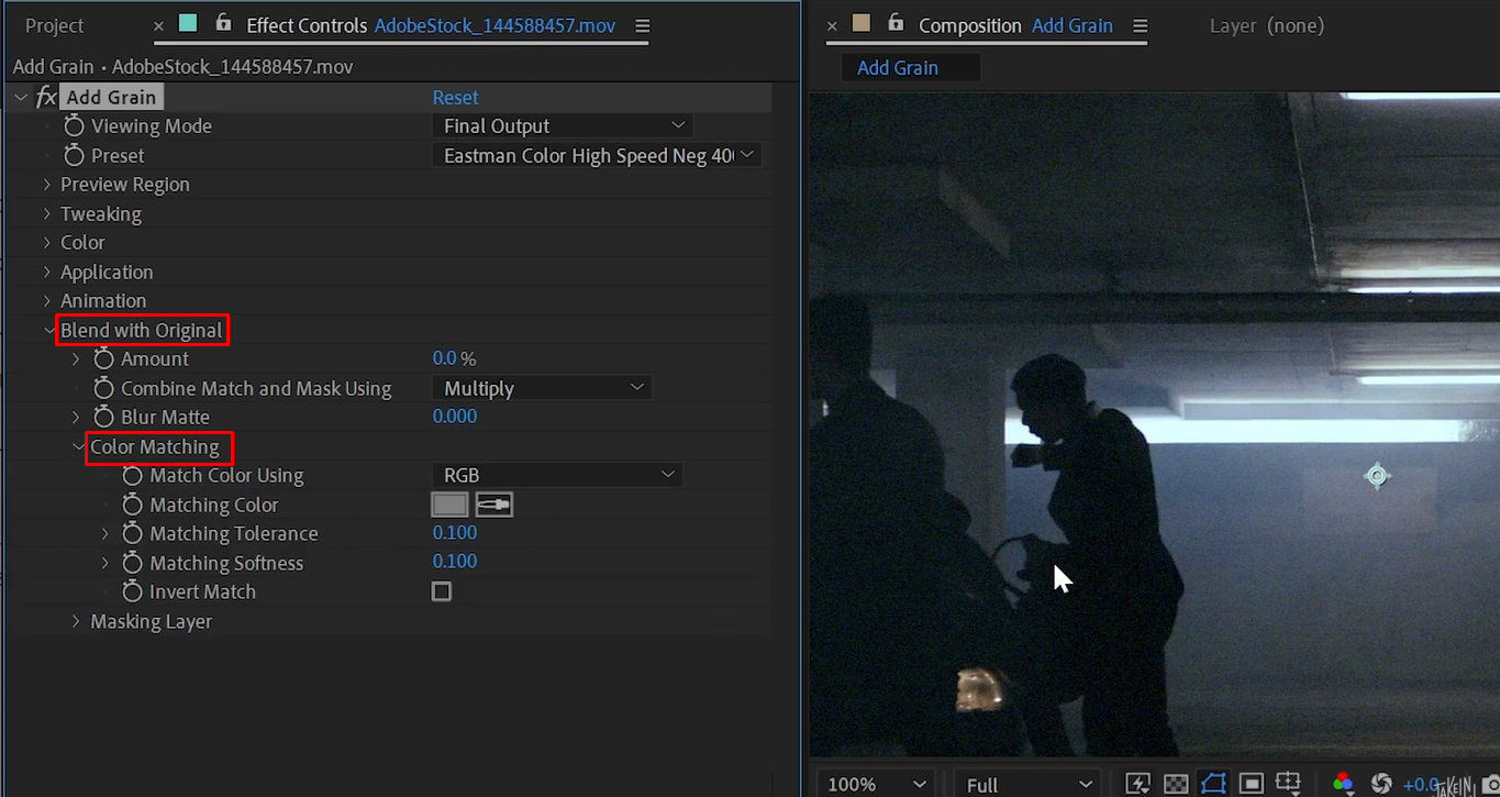 Creating a matte for film grain in After Effects
