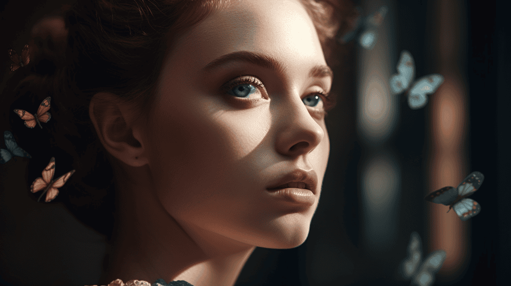 Butterfly-lit portrait using reflector to soften shadows under nose