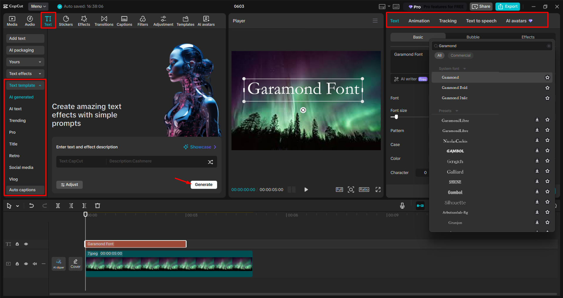 Adding captions and applying font styles to text with the CapCut desktop video editor