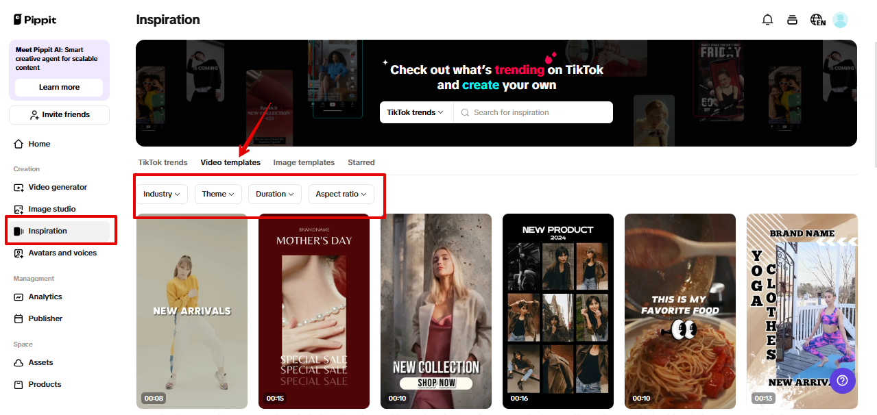 Ativos pré-aprovados do Pippit