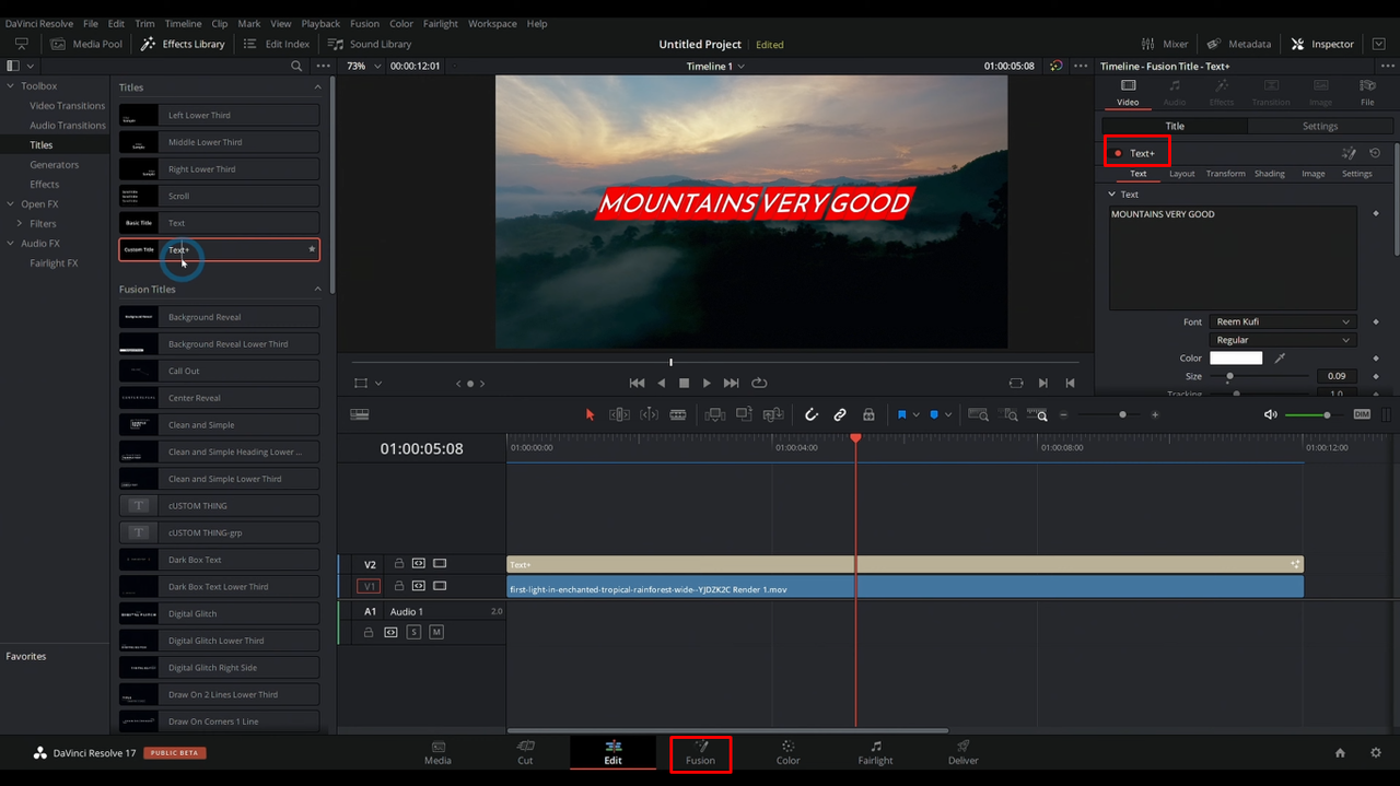 Использование текстовых шаблонов и слоев в DaVinci Resolve