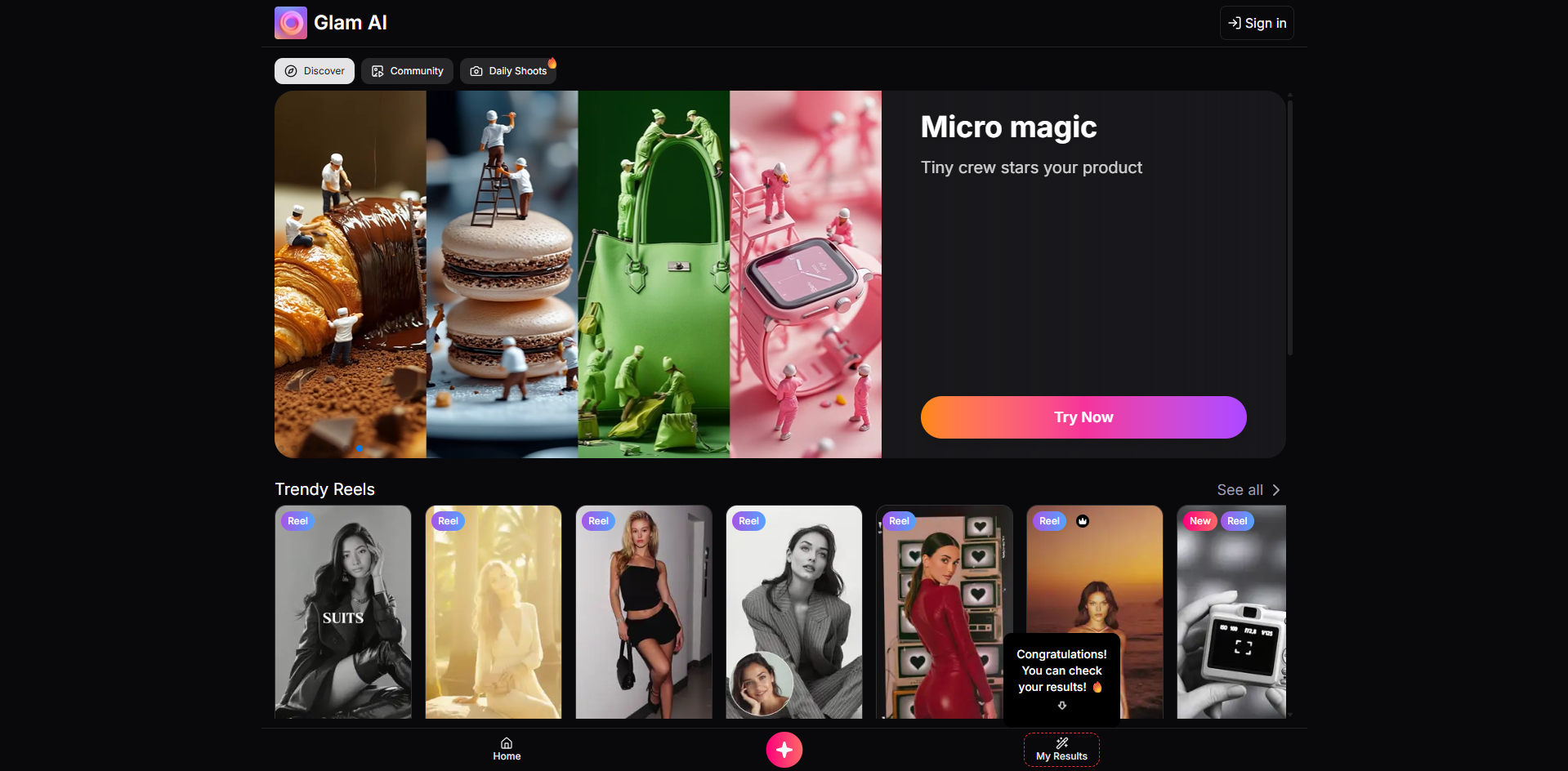 Schnittstelle von Glam AI – ein Tool zur KI-gestützten Videogeneration