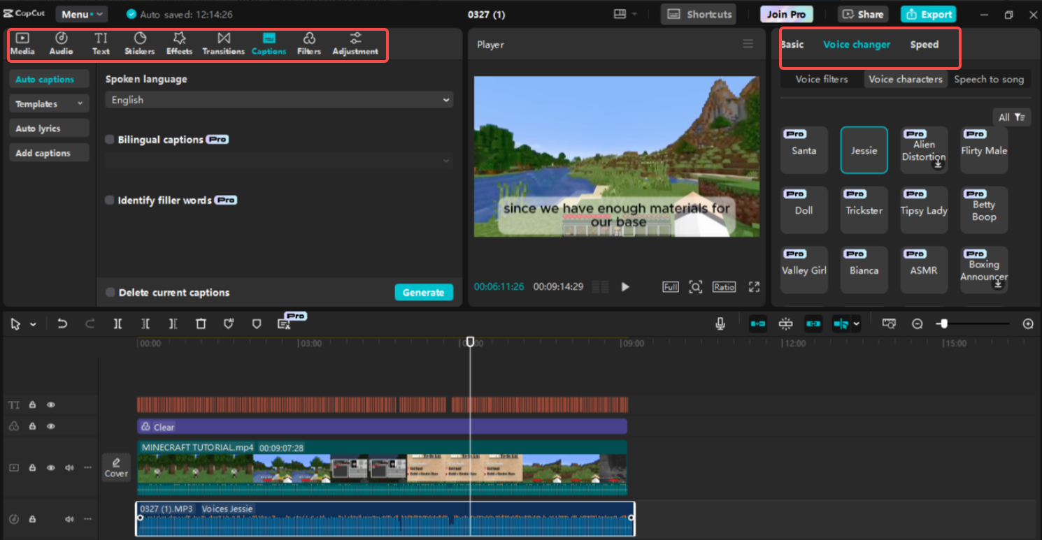 Editing the Minecraft recording in CapCut