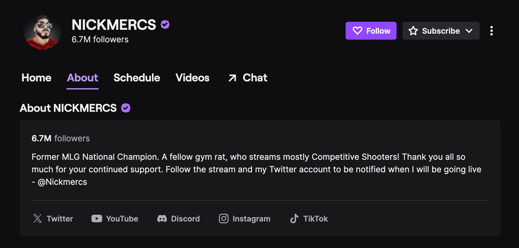 Example of Twitch Profile with effective bio to attract new followers