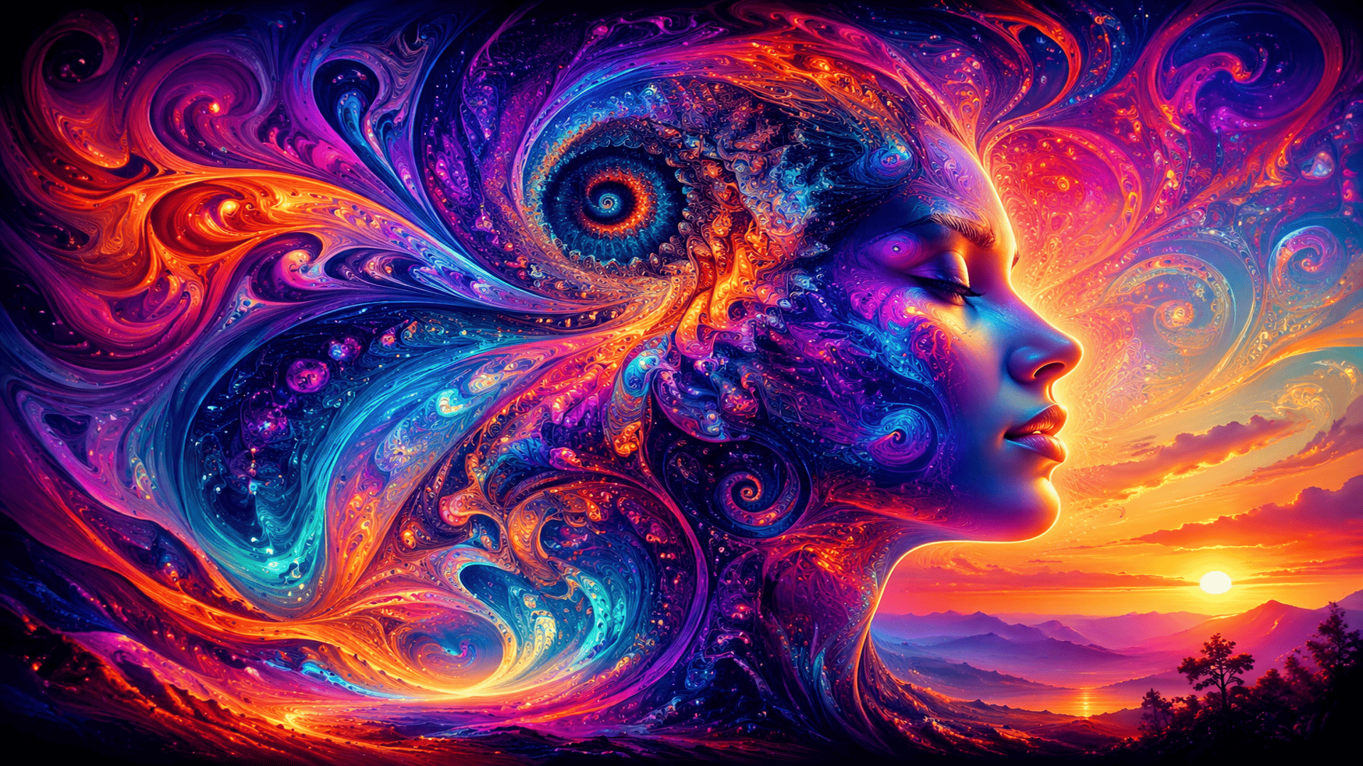 Swirling psychedelic hallucinatory fractal patterns