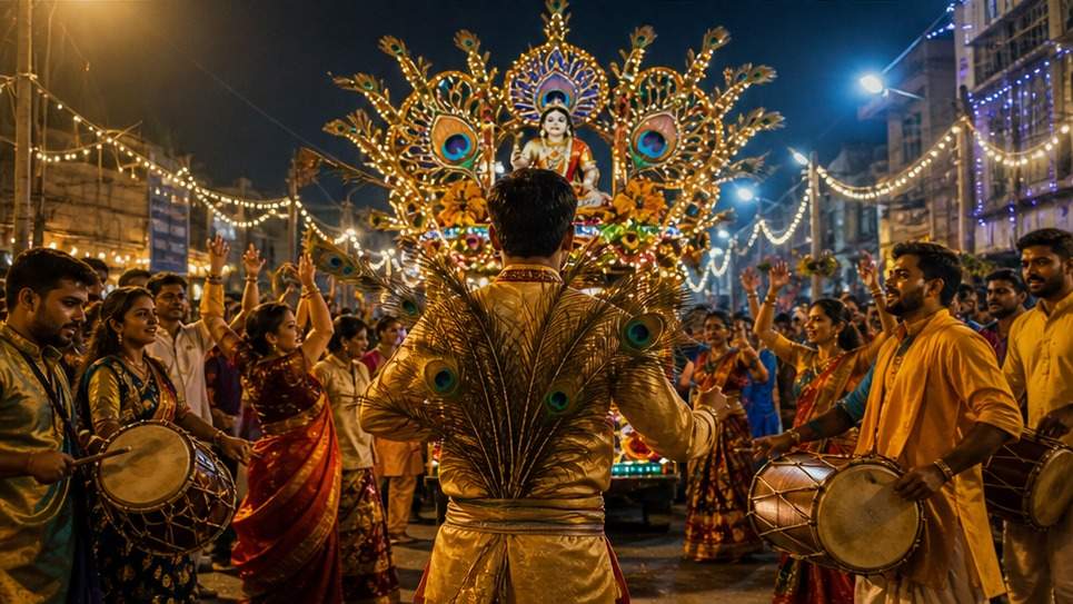 Janmashtami AI Video Prompts - Night Procession Finale