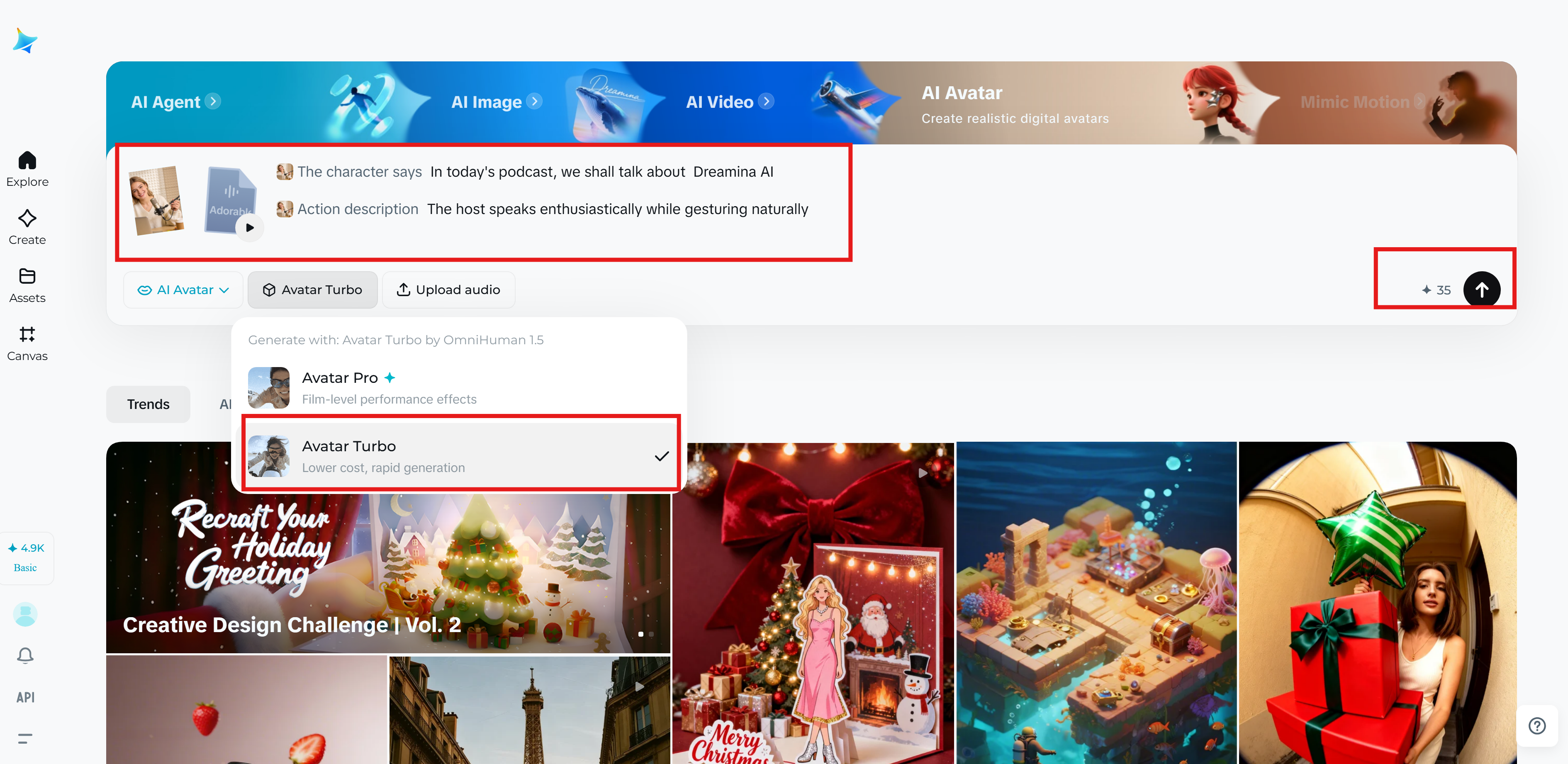 Convert text to podcast with Dreamina