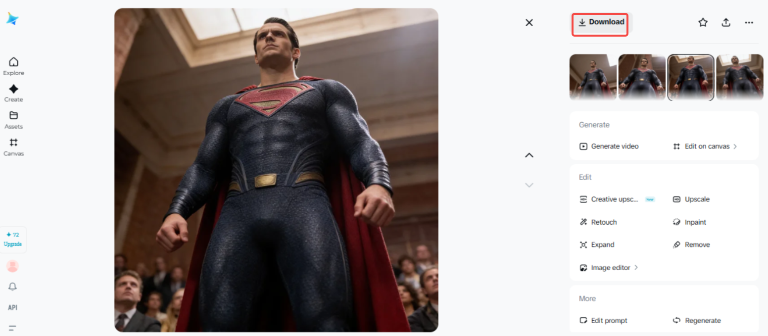 Scaricare la foto generata dall'IA in Dreamina