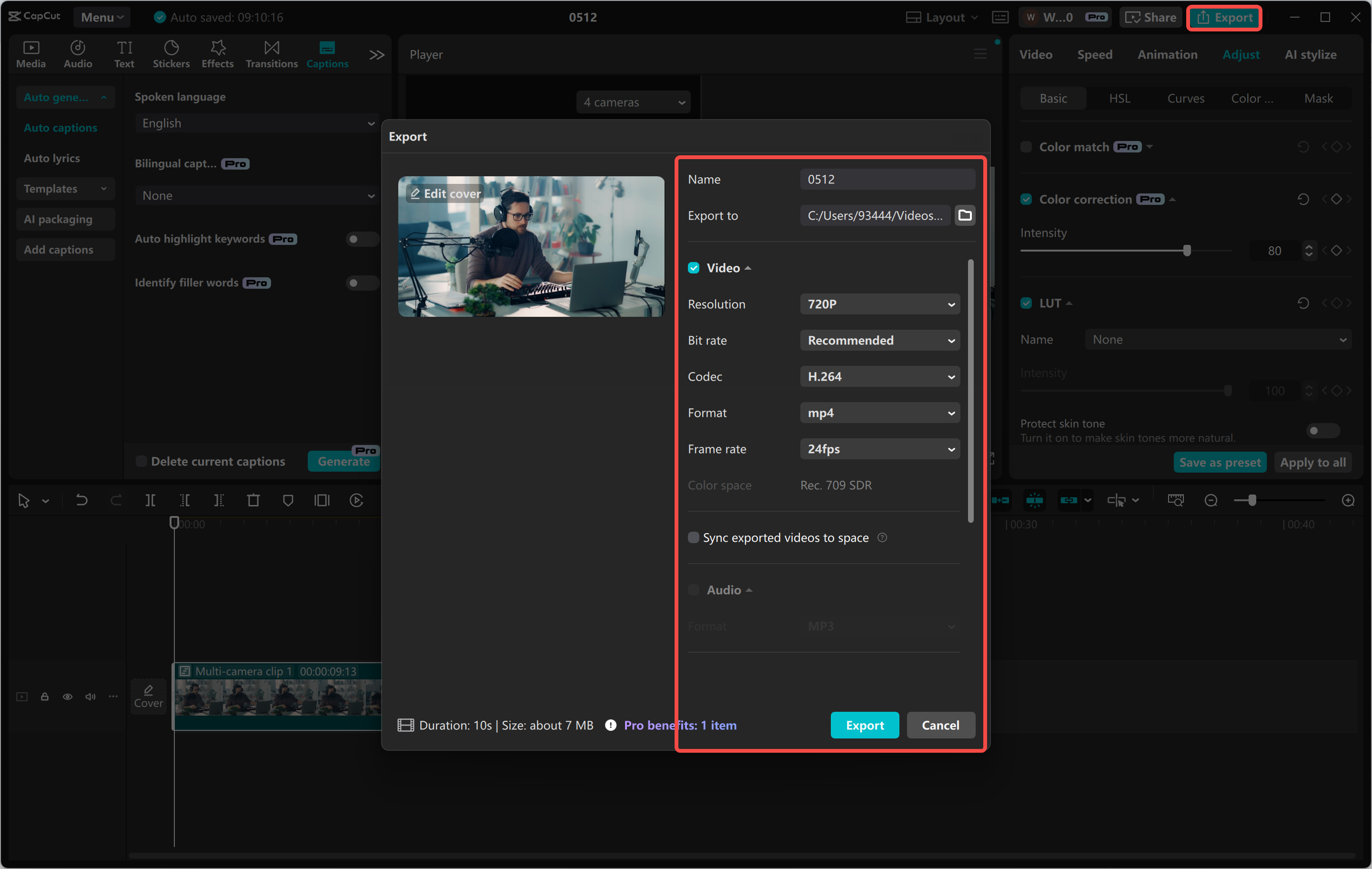 Exporting the video from the CapCut desktop video editor