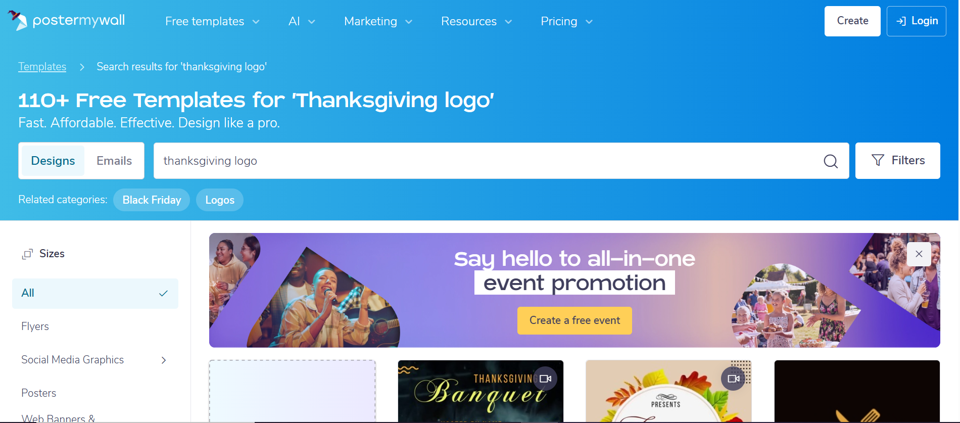 PosterMyWall - an online tool to get a happy Thanksgiving logo