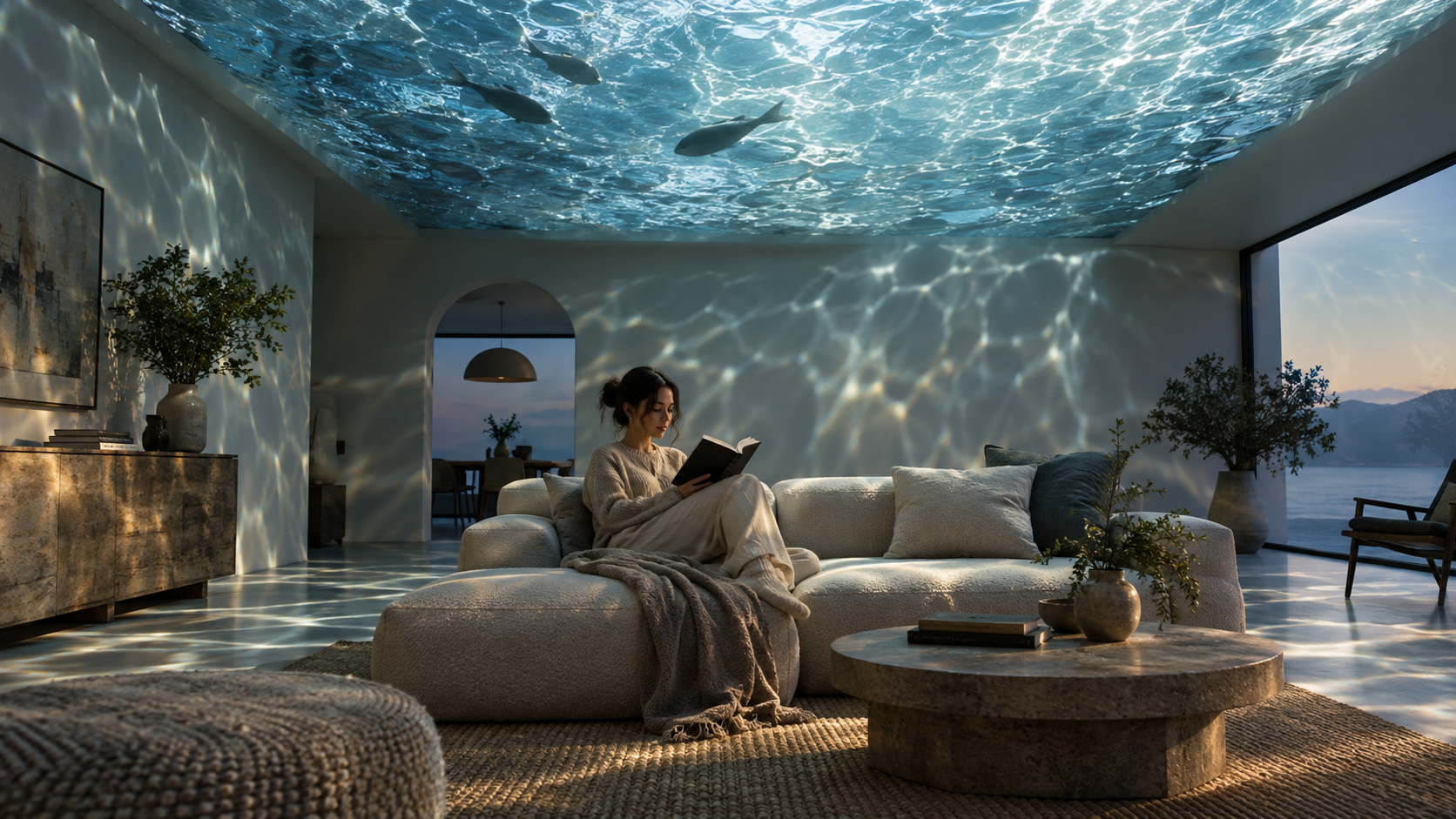 surreal video prompts: Ocean Room