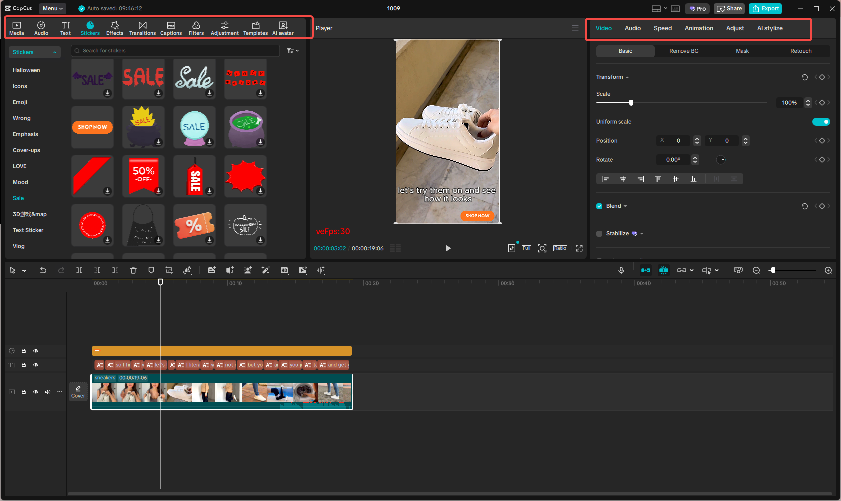 Editing the TikTok ad in CapCut