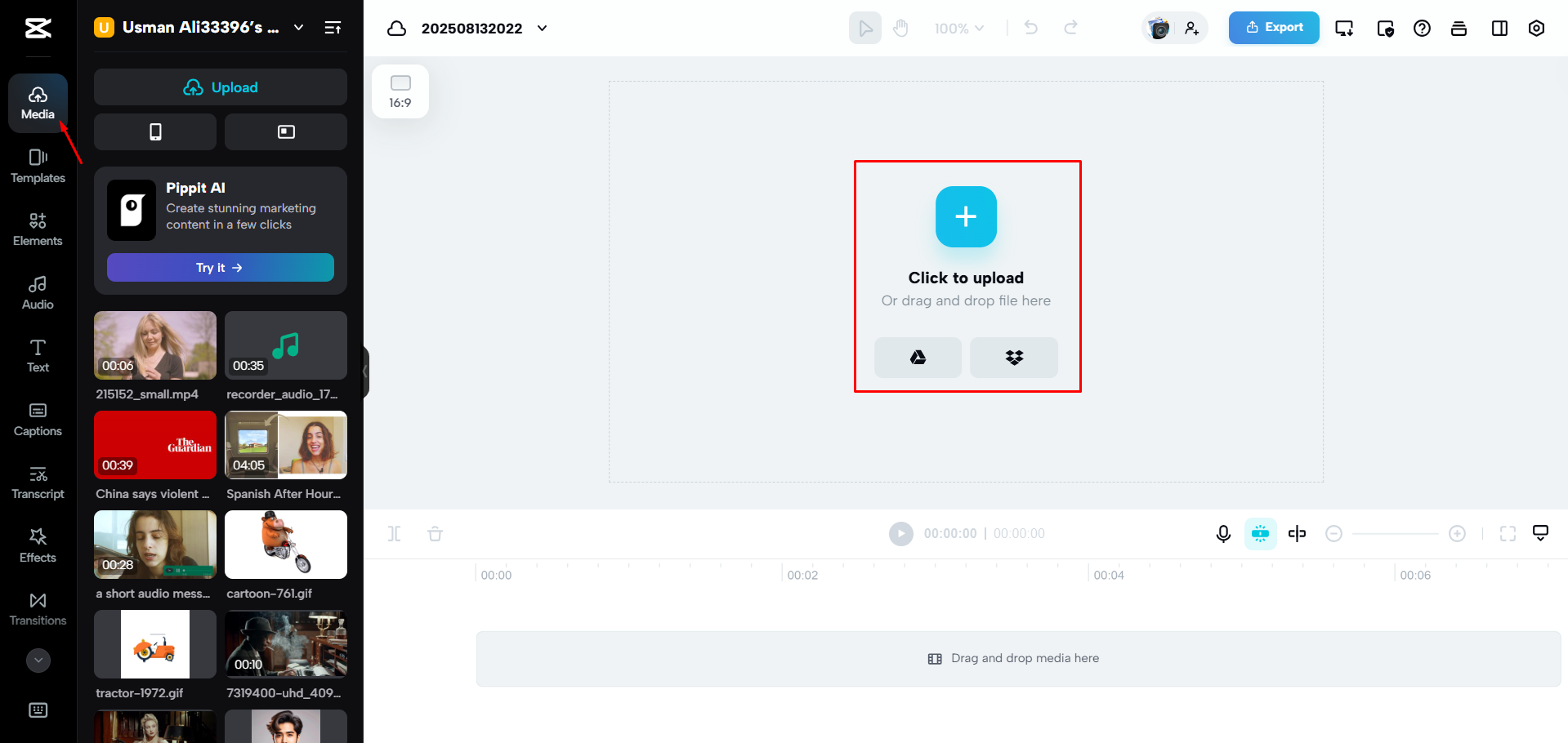 Ein Video zu CapCut Web hochladen