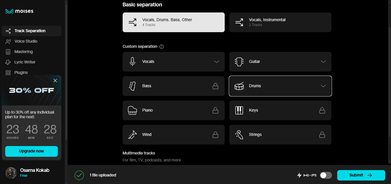 Choose the drums option to remove