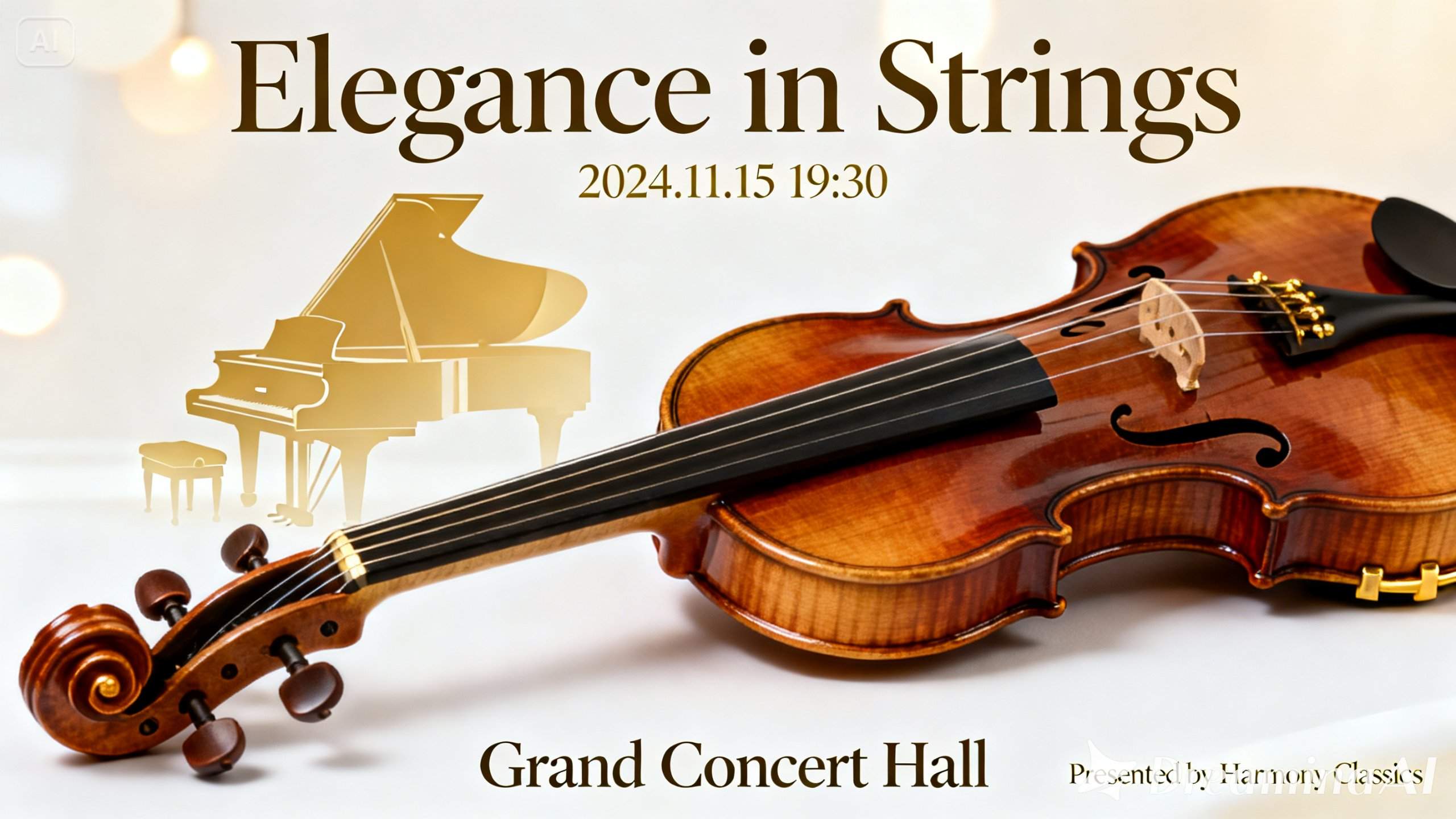 Classical concert poster with the use of elegant typography and soft colors