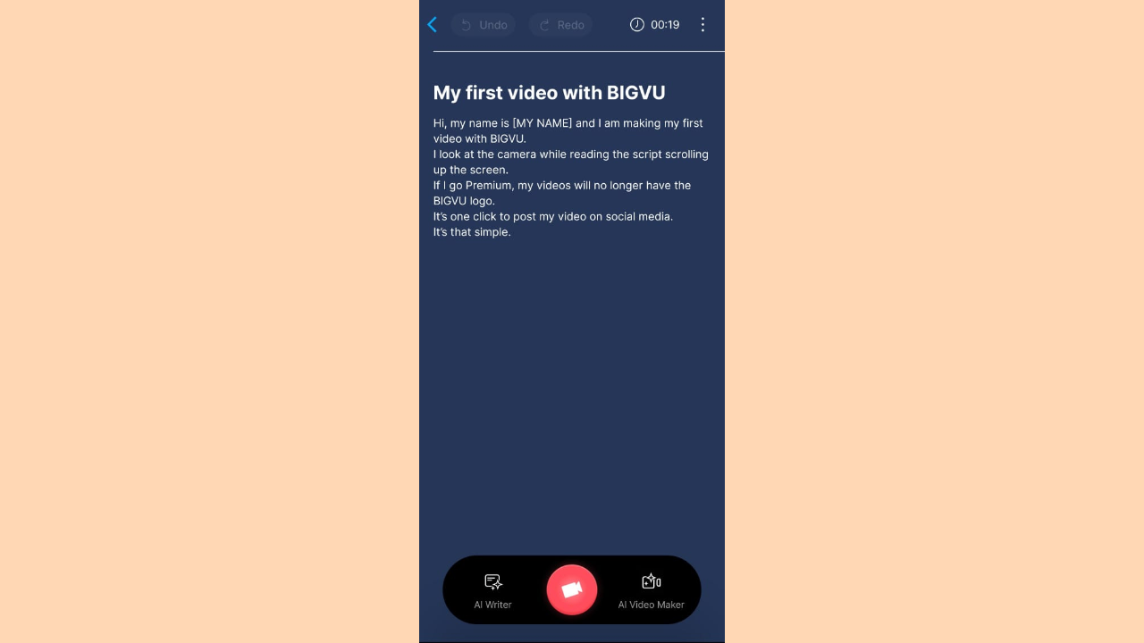 BigVu teleprompter app interface