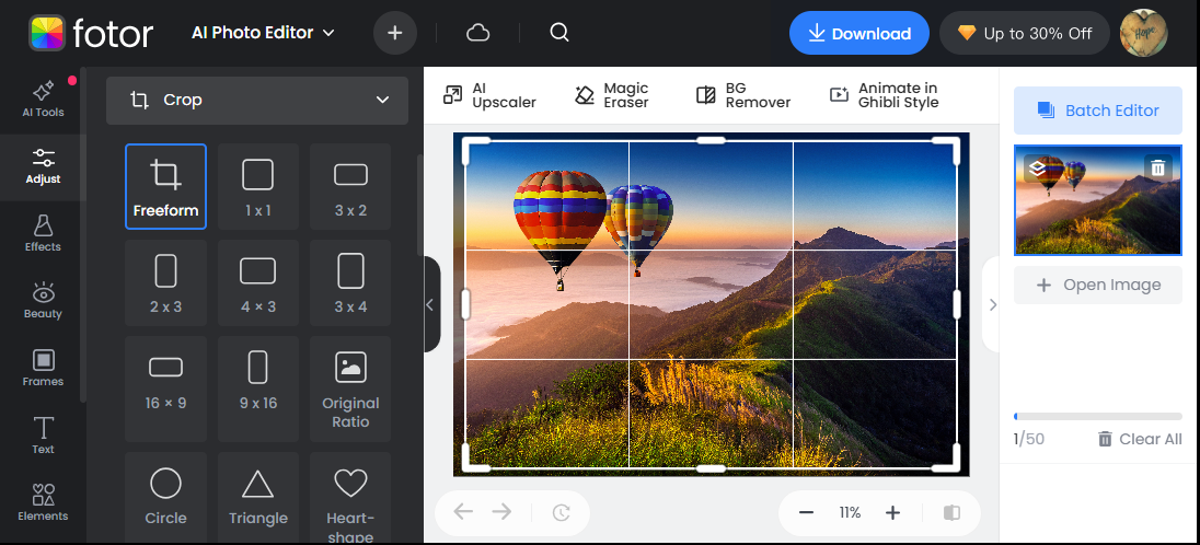 Fotor smart cropping tool