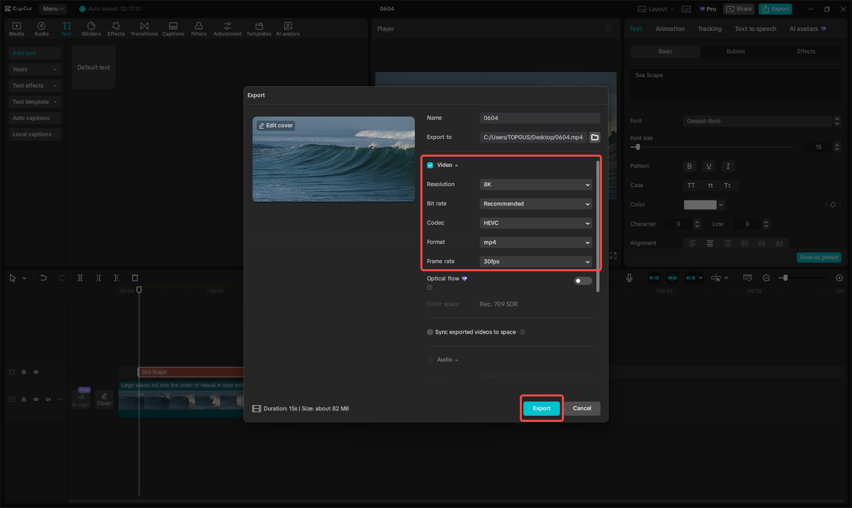 Export video with Oswald font