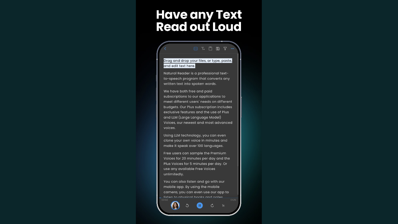 NaturalReader AI 음성 앱 인터페이스