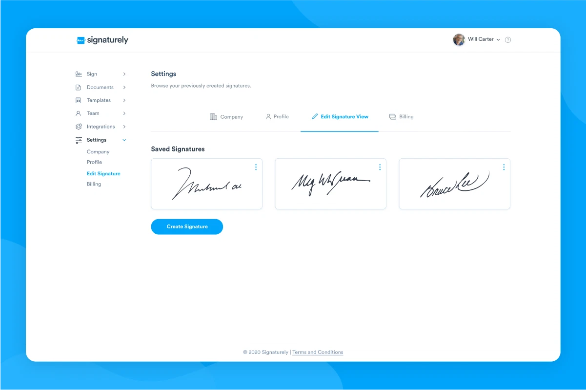 Signaturely interface