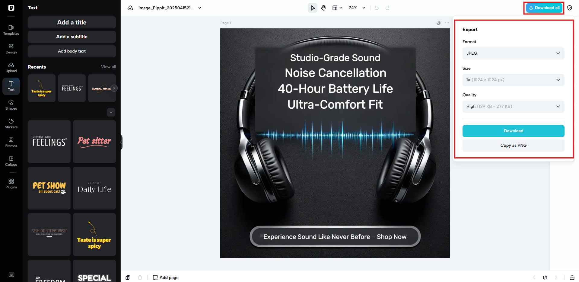 Set download settings to maintain quality
