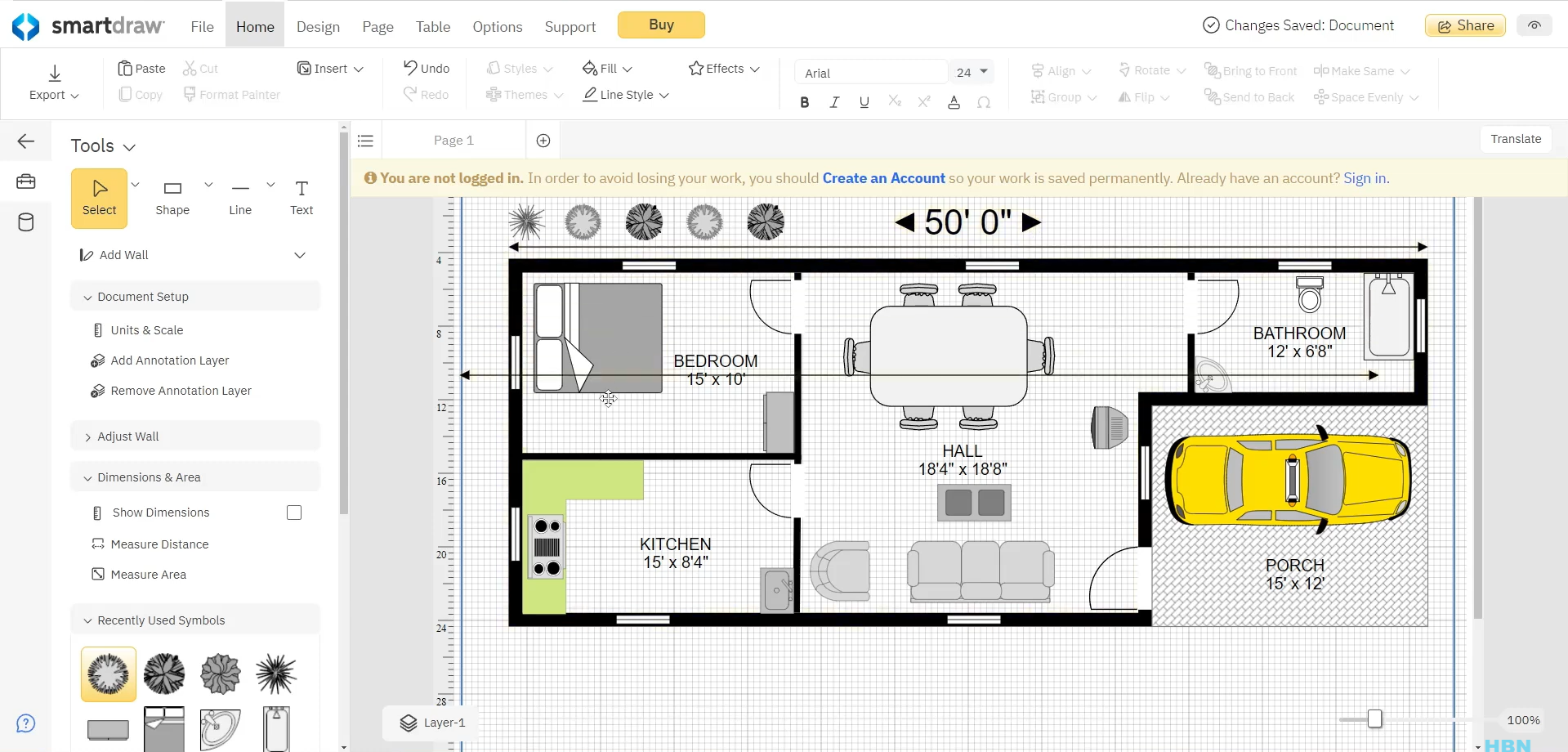 Larawang nagpapakita ng interface ng SmartDraw floor planner
