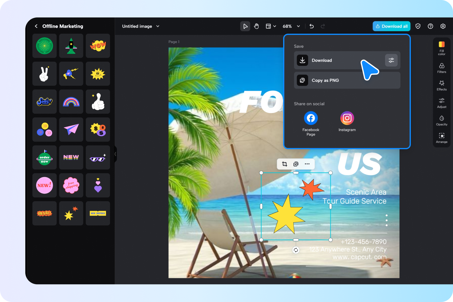 Ini-export ang huling larawan mula sa editor ng larawan ng CapCut