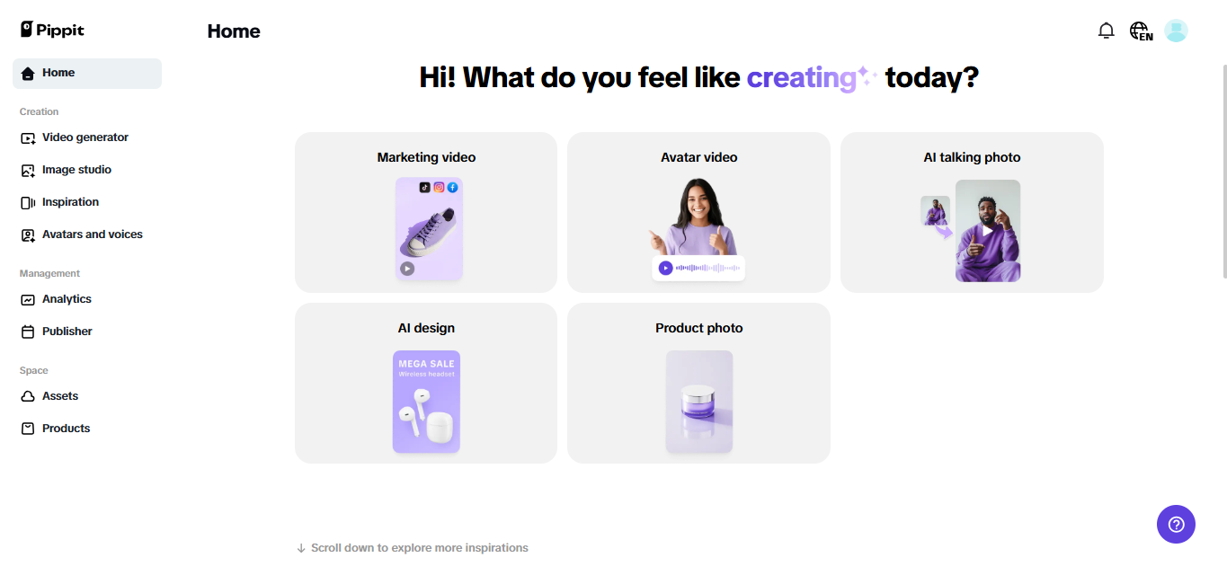 Pippit AI home page