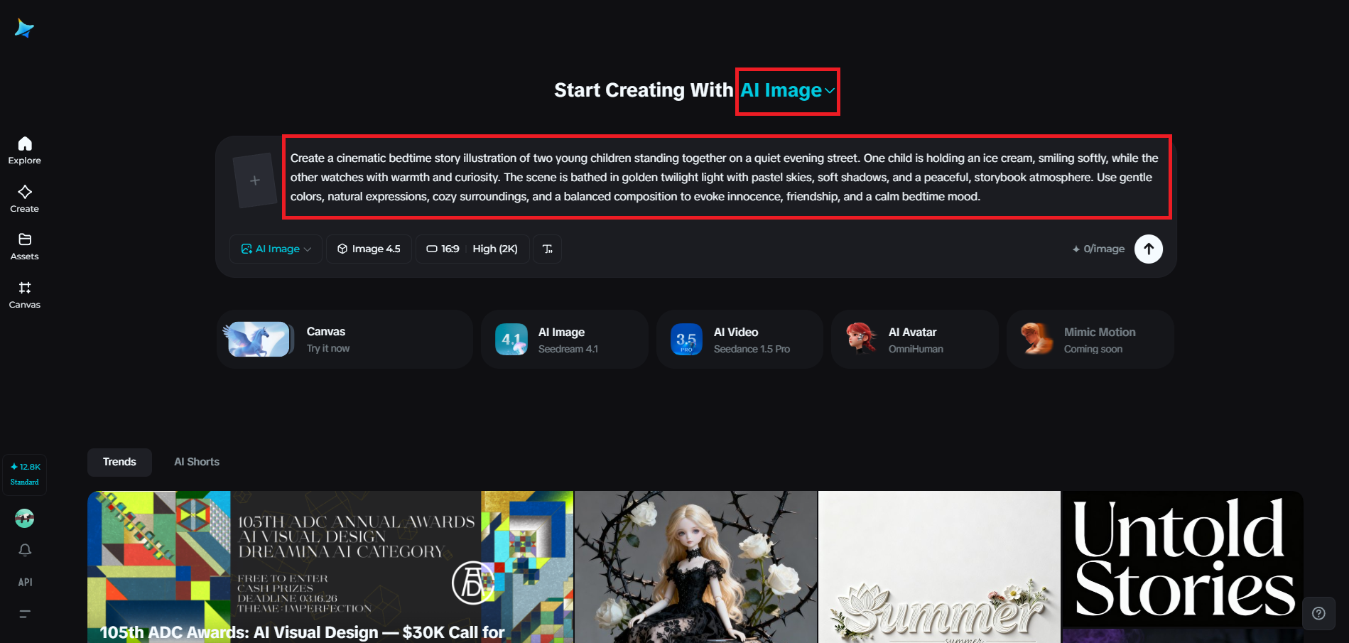 Open AI Image and write a cinematic bedtime story prompt